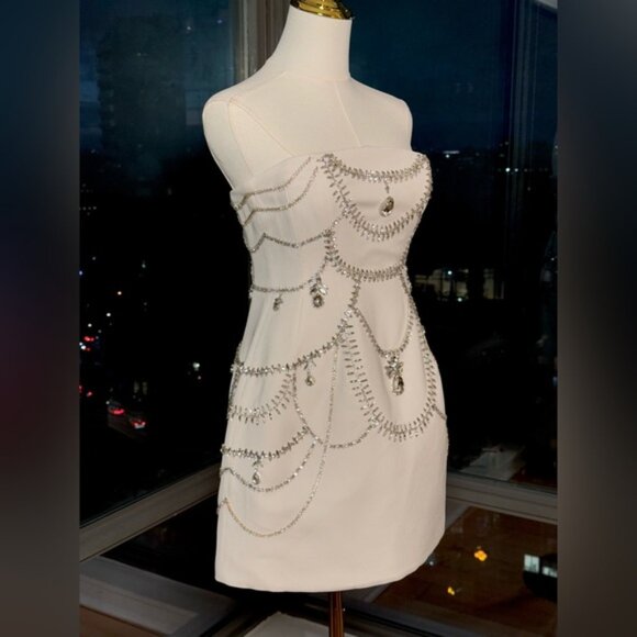 🆕 SIMKHAI 🧿 NWOT Arta Crystal Embellished Bustier Mini Dress, White, Sz US 2 - Picture 5 of 16